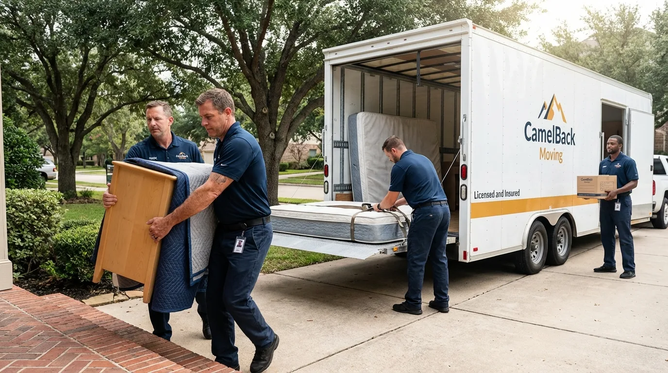 Crew loading residential truck for cross-state move from Houghton Lake, MI