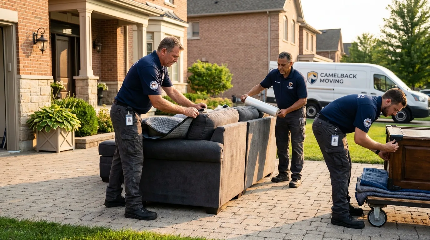 Large estate moving crew wrapping furniture in Houghton Lake, MI