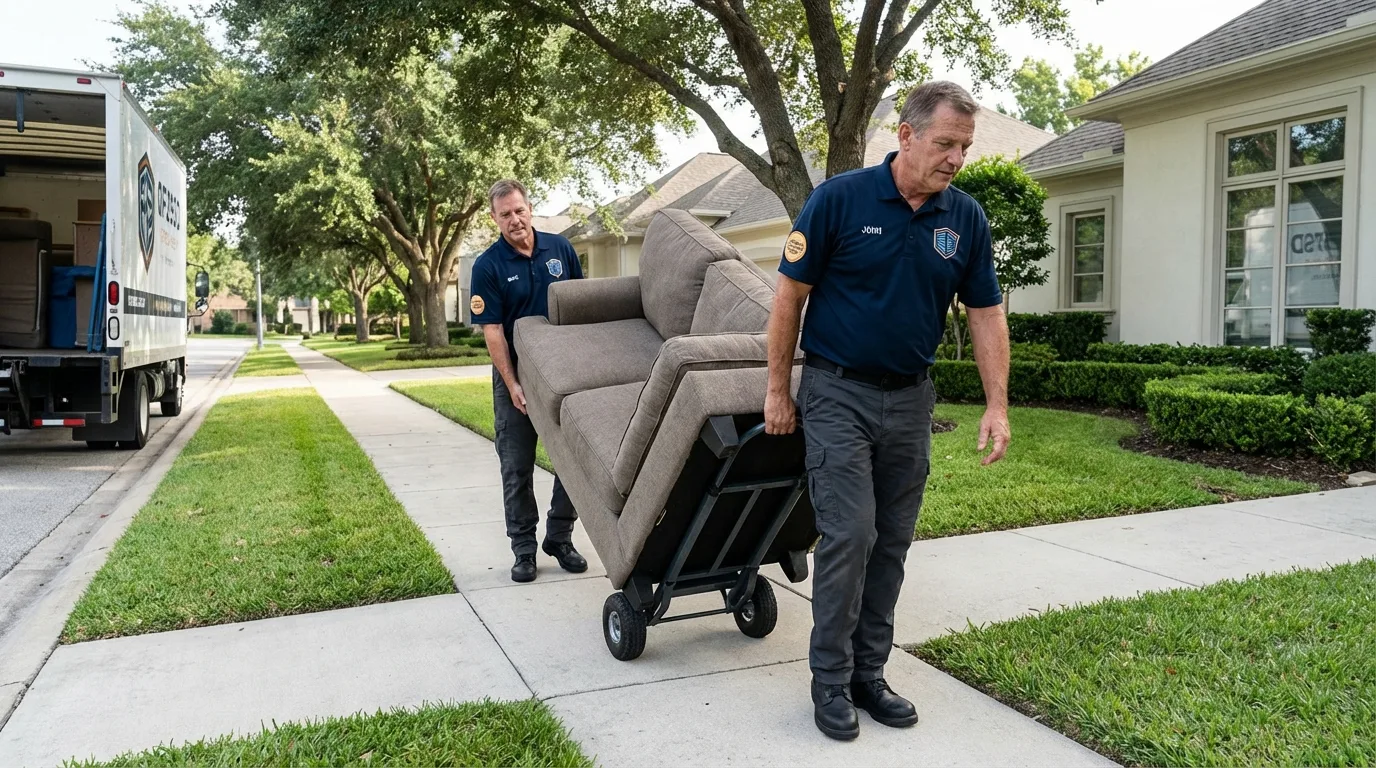 Local residential moving crew loading furniture in Houghton Lake, MI