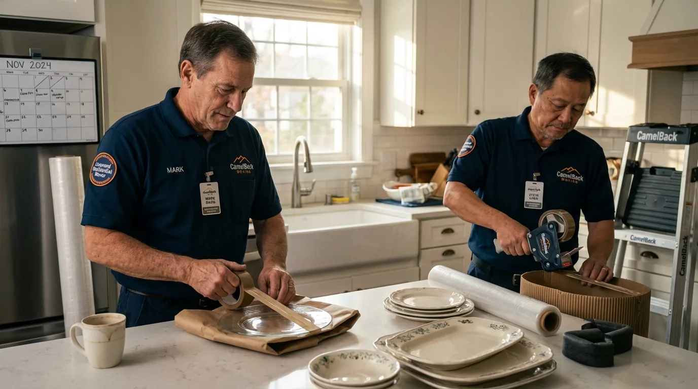 Professional crew packing kitchen dishware in Houghton Lake, MI